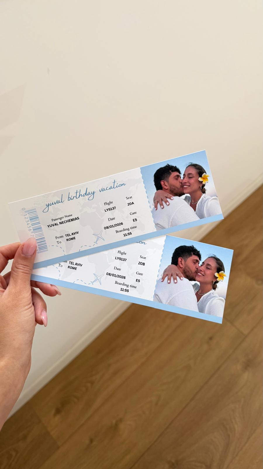 כרטיס טיסה בעיצוב אישי – מתנה מושלמת לפני טיסה ✈️