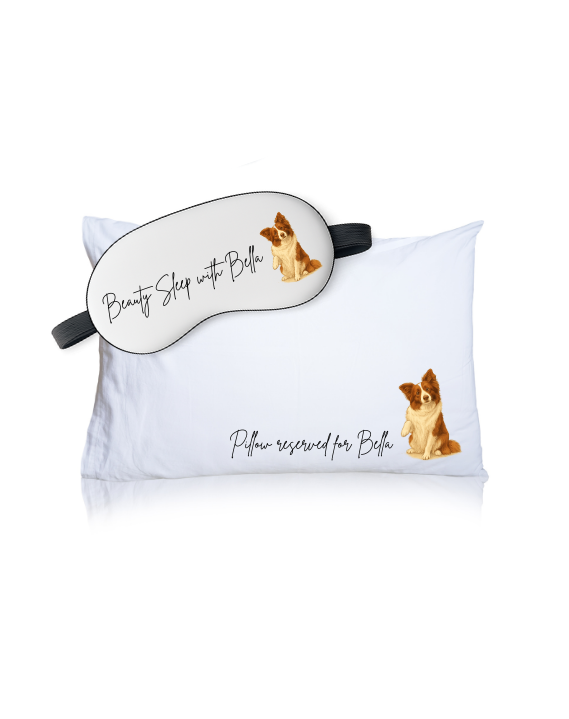🌙🐾 מארז שינה מושלם! - ציפית וכיסוי עיניים עם כיתוב ואיור של החיה שלך